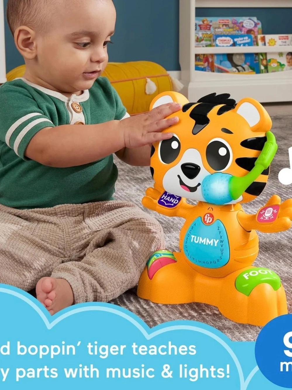 Fisher-Price Bop & Groove Tiger Toy - Orange, White, Black, Blue, Green